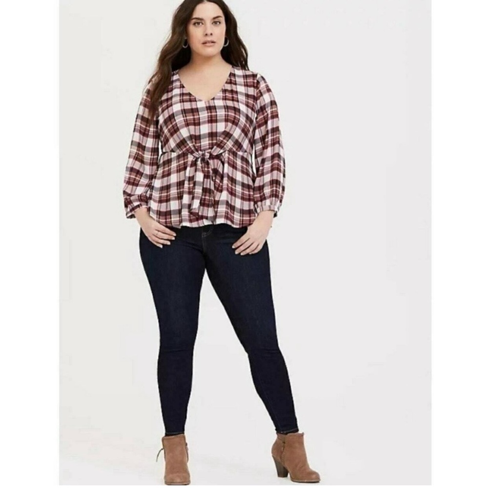 TORRID Women's Plaid Georgette Tie Front blouse holiday Christmas gingham farm